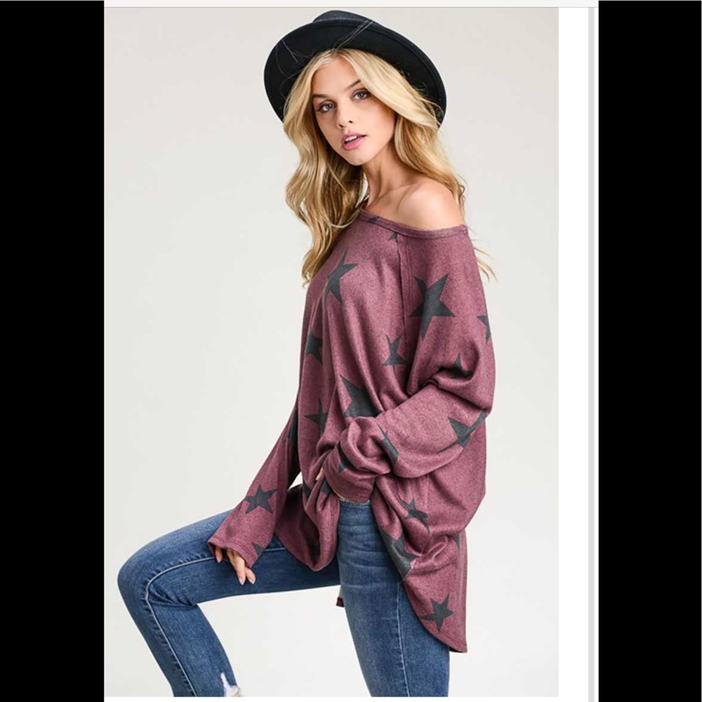 STAR PRINT LONG SLEEVE LOOSE FIT TOP